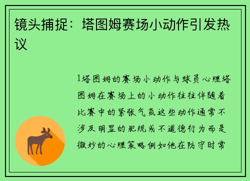 镜头捕捉：塔图姆赛场小动作引发热议